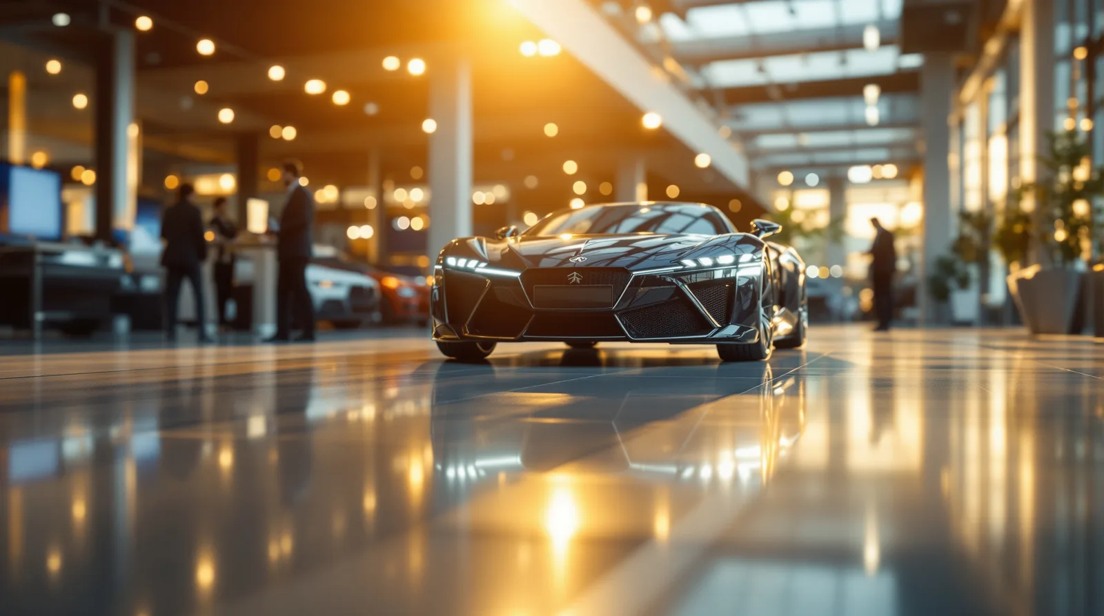 Luxury car on a modern dealership showroom floor