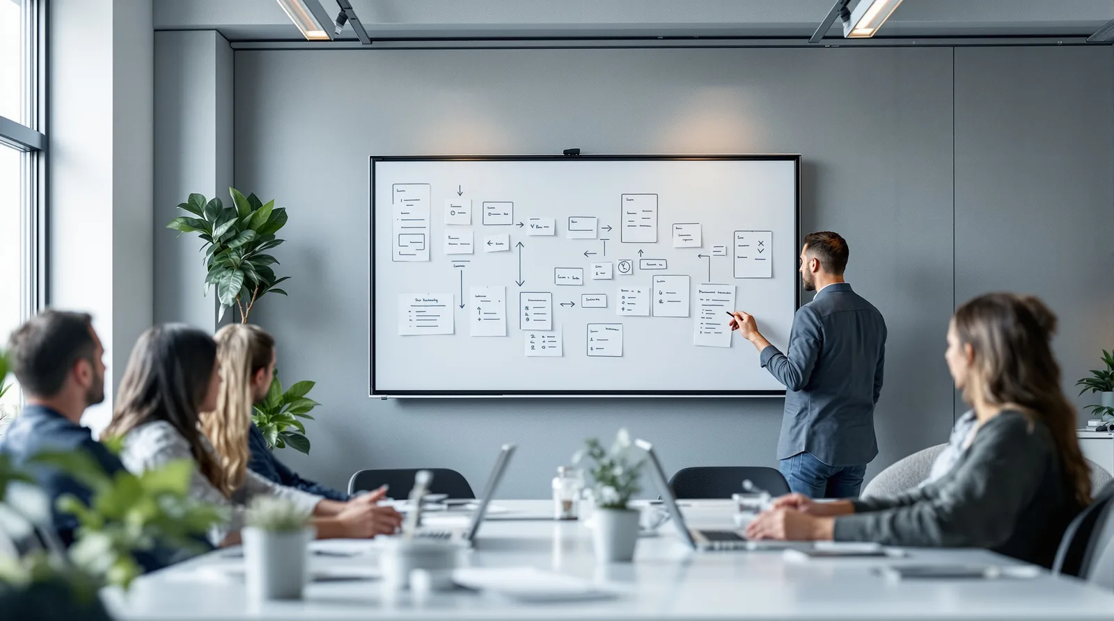 Strategy whiteboard showing business-model change