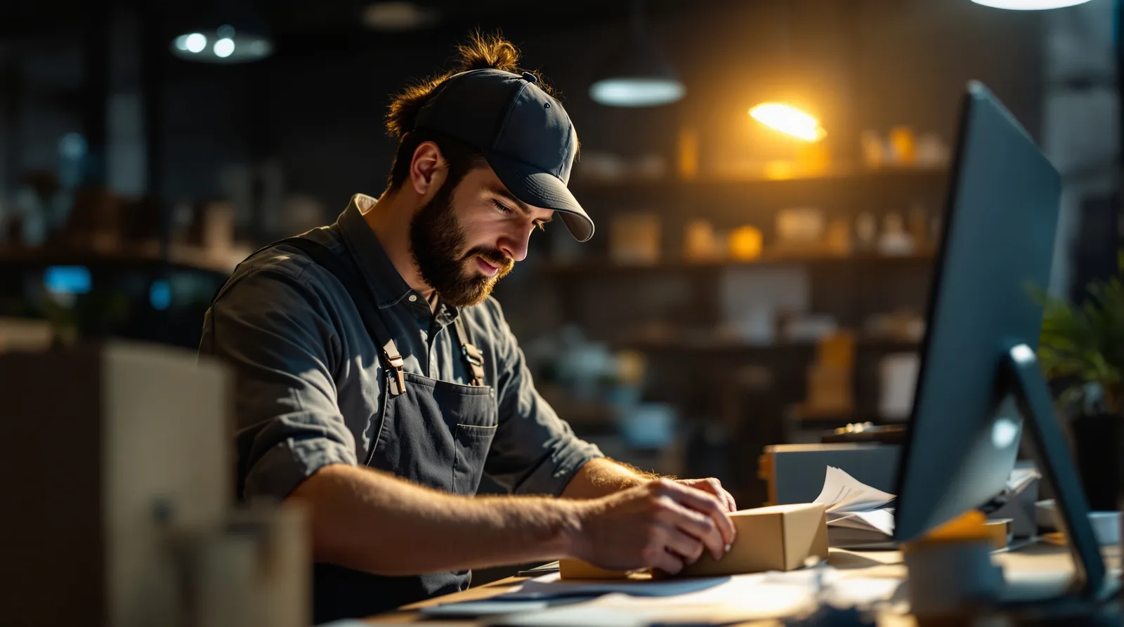 Small-business owner packaging e-commerce orders