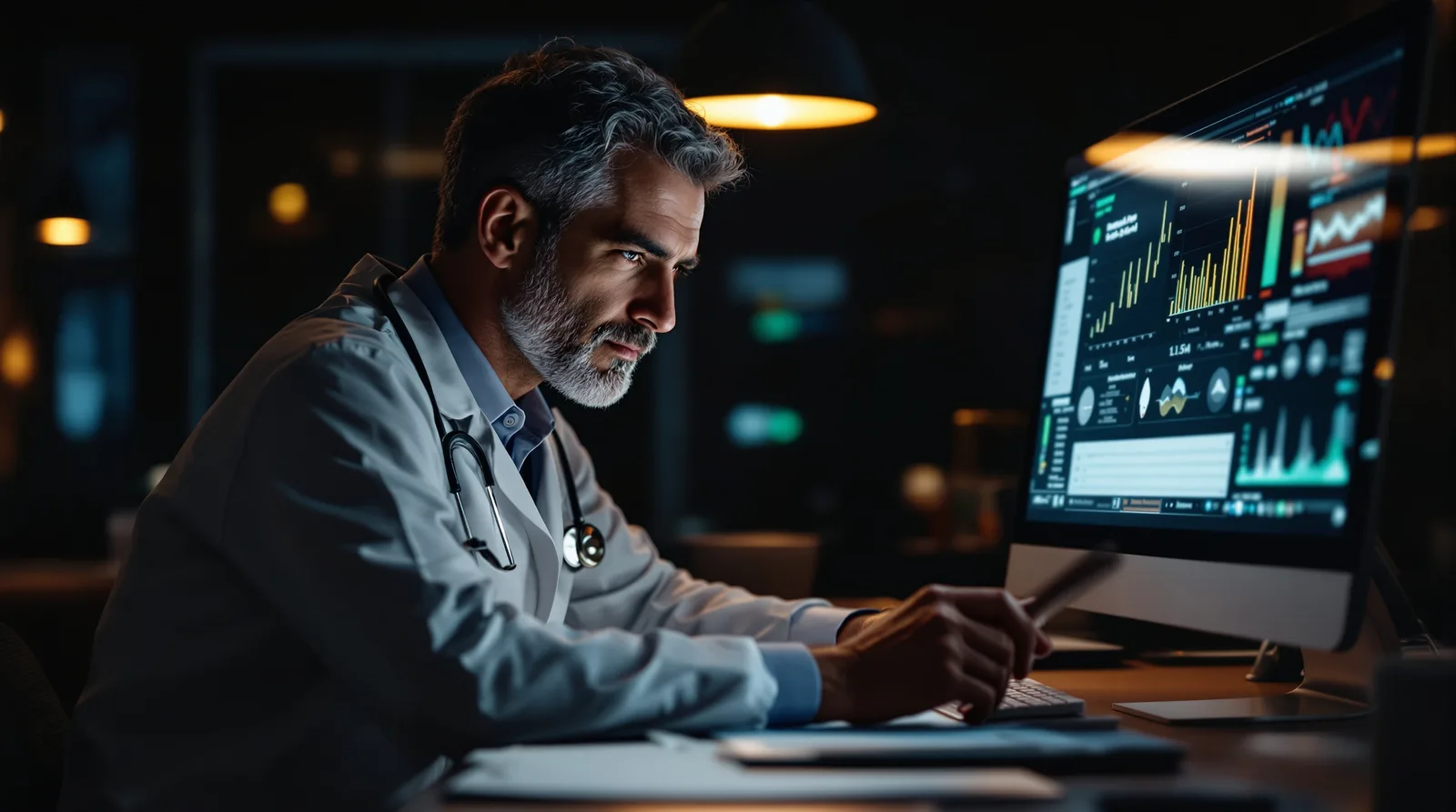 Physician reviewing digital patient records