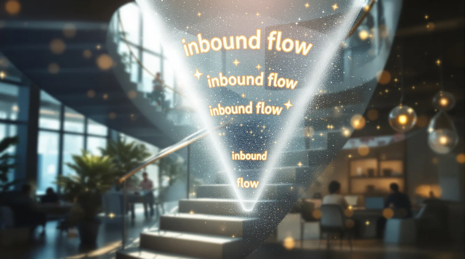 Funnel-shaped staircase illustrating inbound flow