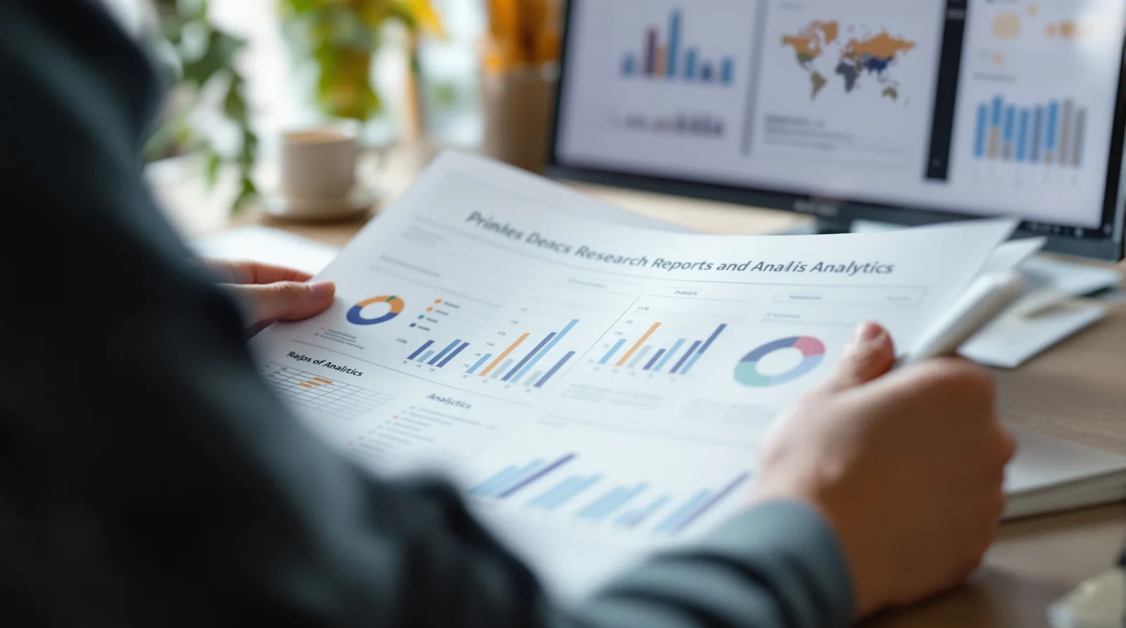Printed research reports and analytics charts