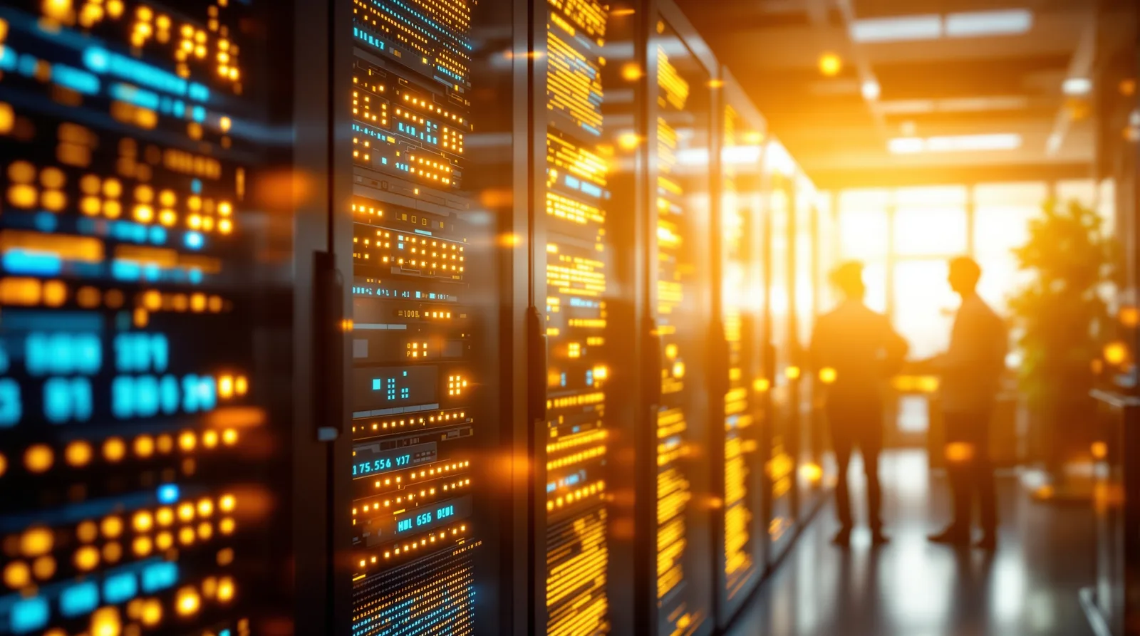 Glowing server racks illustrating high-performance infrastructure