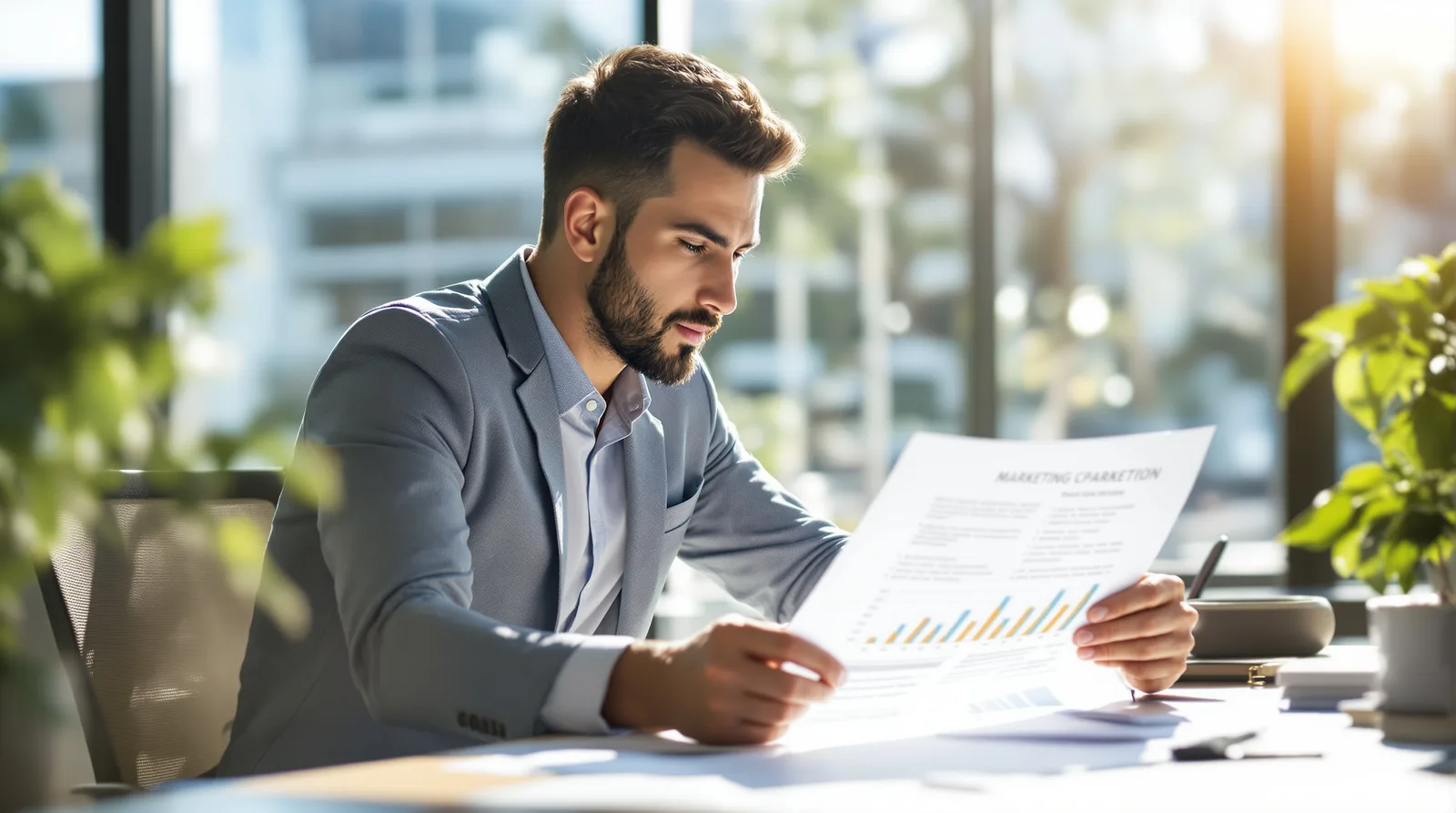 Executive reviewing a professional business plan