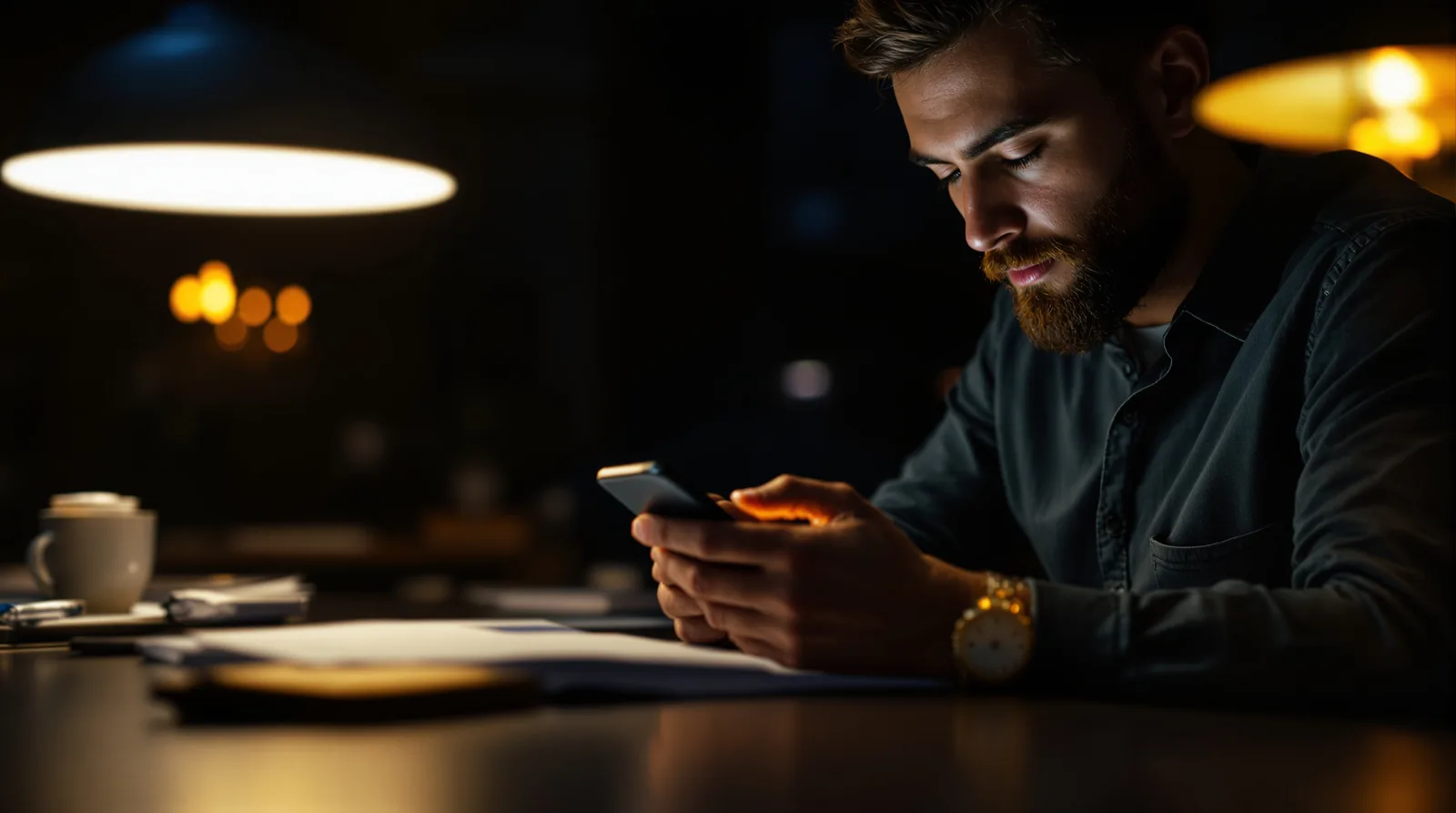 Customer reading a text message on a smartphone