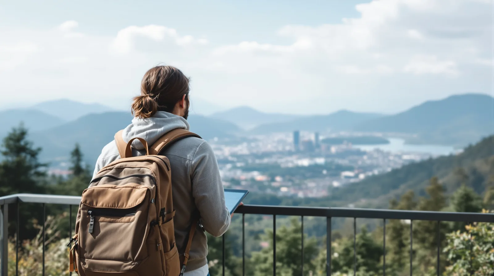 Traveler looking out from a scenic overlook