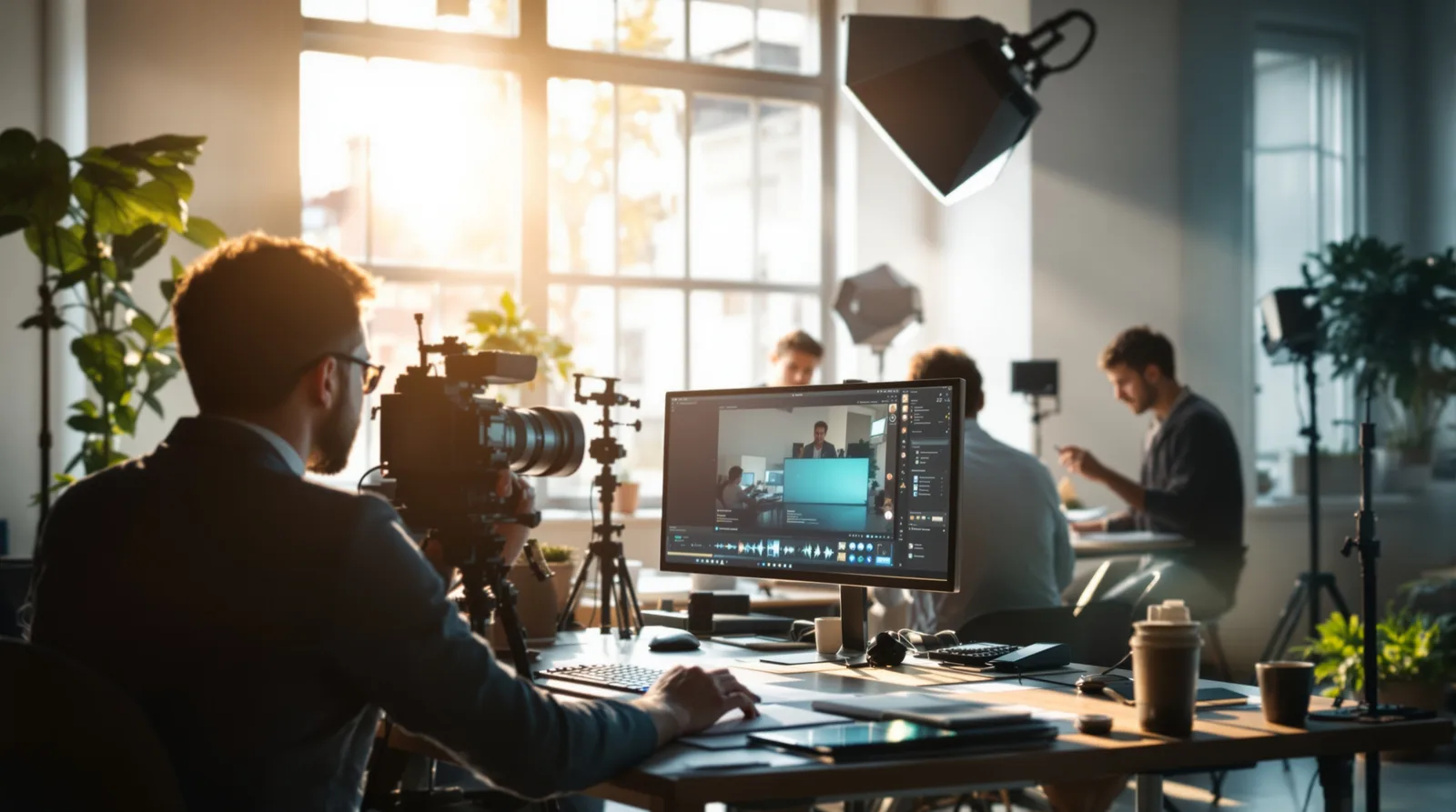 Professional video production lighting setup