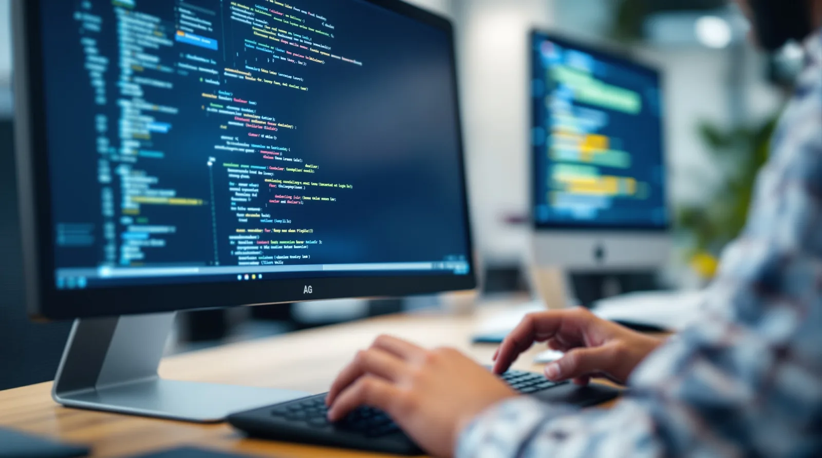 Developer writing code in a modern IDE